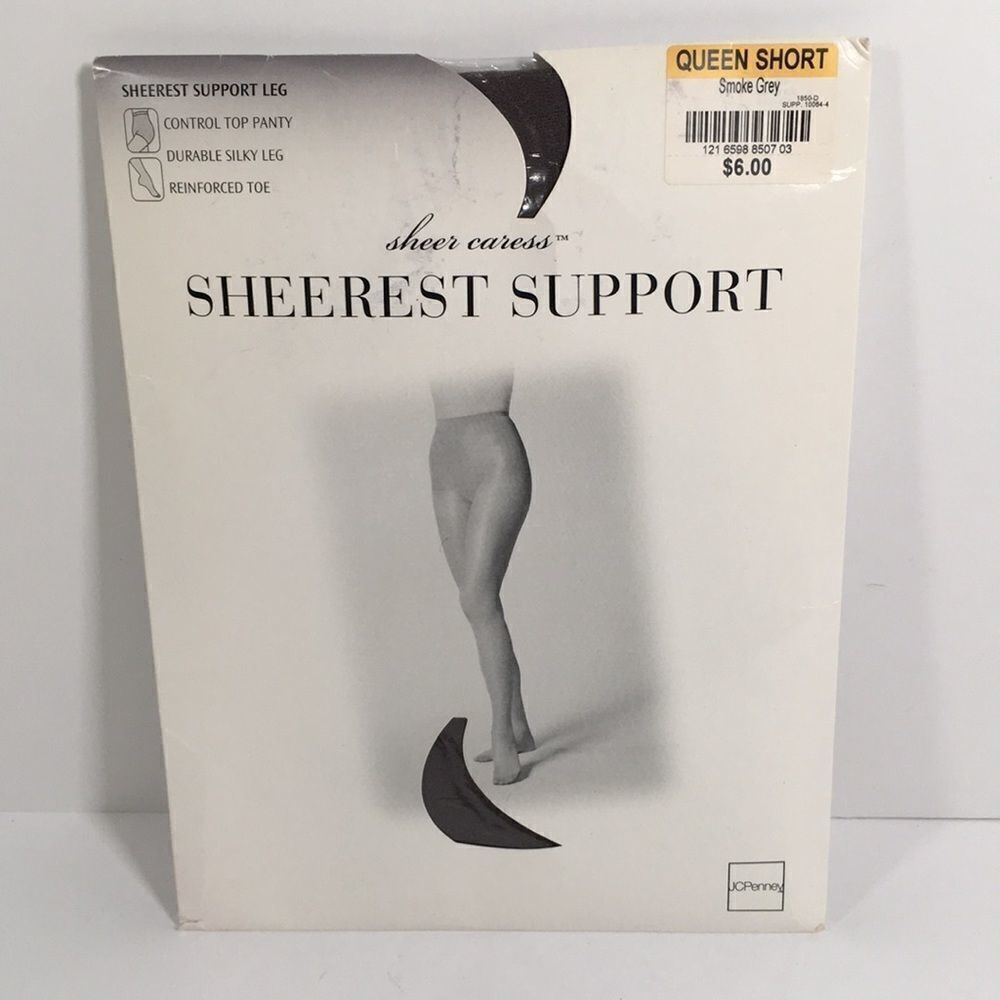 Sheerest Caress Support Queen Short Smoke grey reinforced toe, control top panty